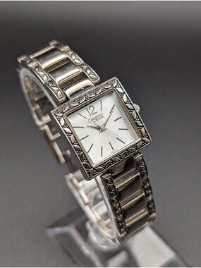 Vintage Caravelle by Bulova Silver-Tone Quartz Ladies Watch, Ornate Leaf Border